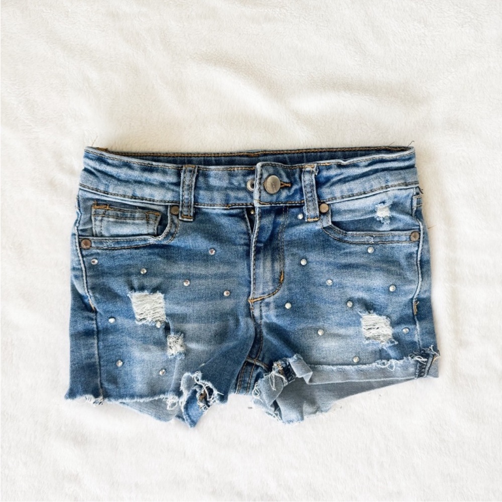 Joe’s Jeans Girls Size 5 Distressed Studded Denim Shorts Y2K Rhinestone Cutoffs